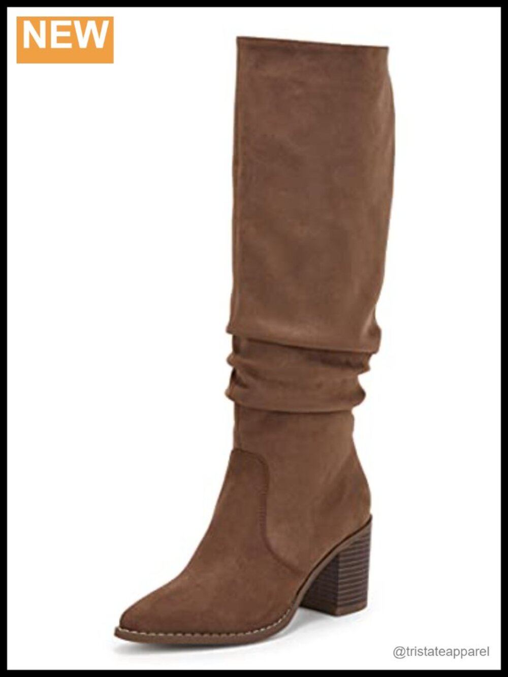 Pointed Toe Mid Chunky Heel Knee High Boots Side Zipper Faux Suede